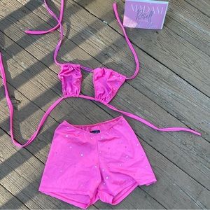 PINK Bartender Two Piece Short Bikini Set Exotic Wear DanceWear BORN EXOTIC